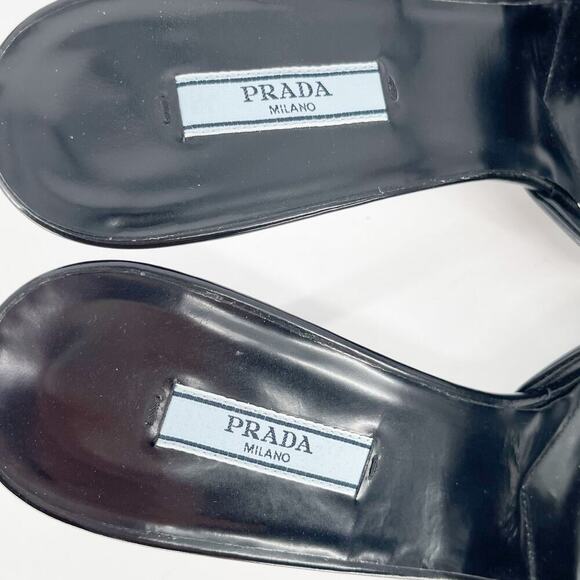 Prada Black Brushed Leather Padded Logo 75mm Open Toe Sandal Mule size IT 40 - Picture 10 of 12